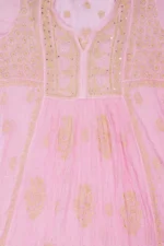 Srajann Hand Embroided Pink Mul Chanderi Lucknowi Chikankari Unstitched Kurta Dupatta Set (SLC1671) - Image 6