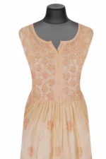 Srajann Hand Embroided Orange Kota Lucknowi Chikankari Unstitched Kurta Dupatta Set (SLC1668) - Image 4