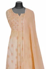 Srajann Hand Embroided Orange Kota Lucknowi Chikankari Unstitched Kurta Dupatta Set (SLC1668) - Image 2