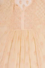 Srajann Hand Embroided Orange Kota Lucknowi Chikankari Unstitched Kurta Dupatta Set (SLC1668) - Image 6