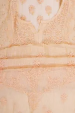 Srajann Hand Embroided Orange Kota Lucknowi Chikankari Unstitched Kurta Dupatta Set
