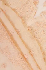 Srajann Hand Embroided Orange Kota Lucknowi Chikankari Unstitched Kurta Dupatta Set (SLC1668) - Image 9