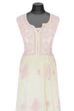 Srajann Hand Embroided Lemon Mul Chanderi Lucknowi Chikankari Unstitched Kurta Dupatta Set (SLC1673) - Image 3