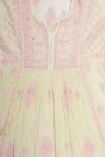 Srajann Hand Embroided Lemon Mul Chanderi Lucknowi Chikankari Unstitched Kurta Dupatta Set (SLC1673) - Image 6