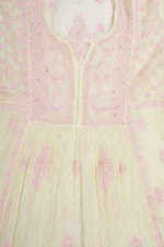 Srajann Hand Embroided Lemon Mul Chanderi Lucknowi Chikankari Unstitched Kurta Dupatta Set (SLC1673) - Image 7