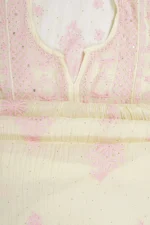 Srajann Hand Embroided Lemon Mul Chanderi Lucknowi Chikankari Unstitched Kurta Dupatta Set