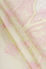 Srajann Hand Embroided Lemon Mul Chanderi Lucknowi Chikankari Unstitched Kurta Dupatta Set (SLC1673) - Image 9