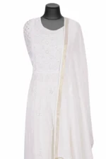 Srajann Hand Embroided white Mul Chanderi Lucknowi Chikankari Unstitched Kurta Dupatta Set (SLC1667) - Image 2