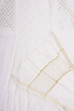 Srajann Hand Embroided white Mul Chanderi Lucknowi Chikankari Unstitched Kurta Dupatta Set