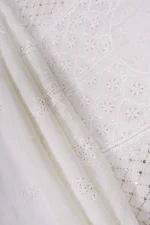 Srajann Hand Embroided white Mul Chanderi Lucknowi Chikankari Unstitched Kurta Dupatta Set (SLC1667) - Image 9