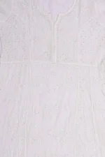 Srajann Hand Embroidered White Front Panel Croatia Lese Maheshwari Lucknow Chikankari Unstitched Kurta With Dupatta(SLC1400) - Image 6