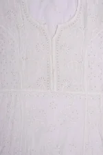 Srajann Hand Embroidered White Front Panel Croatia Lese Maheshwari Lucknow Chikankari Unstitched Kurta With Dupatta(SLC1400) - Image 7