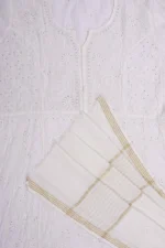 Srajann Hand Embroidered White Front Panel Croatia Lese Maheshwari Lucknow Chikankari Unstitched Kurta With Dupatta