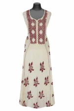 Srajann Hand Embroided Fawn Mul Chanderi Lucknowi Chikankari Unstitched Kurta Dupatta Set (SLC1403) - Image 2