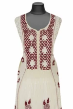 Srajann Hand Embroided Fawn Mul Chanderi Lucknowi Chikankari Unstitched Kurta Dupatta Set (SLC1403) - Image 3