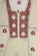 Srajann Hand Embroided Fawn Mul Chanderi Lucknowi Chikankari Unstitched Kurta Dupatta Set (SLC1403) - Image 7