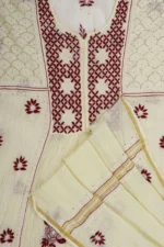 Srajann Hand Embroidered Fawn Mul Chanderi Lucknowi Chikankari Unstitched Kurta Dupatta Set