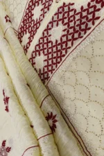 Srajann Hand Embroided Fawn Mul Chanderi Lucknowi Chikankari Unstitched Kurta Dupatta Set (SLC1403) - Image 9