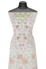 Srajann Hand Embroided Green Organza Lucknowi Chikankari Unstitched Kurta Dupatta Set (SLC1687) - Image 3