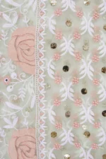 Srajann Hand Embroided Green Organza Lucknowi Chikankari Unstitched Kurta Dupatta Set (SLC1687) - Image 8