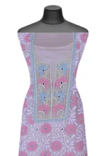 Srajann Hand Embroided Brown Organza Lucknowi Chikankari Unstitched Kurta Dupatta Set (SLC1688) - Image 3