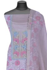 Srajann Hand Embroided Brown Organza Lucknowi Chikankari Unstitched Kurta Dupatta Set (SLC1688) - Image 4