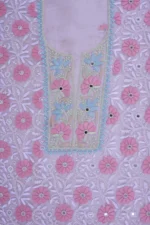 Srajann Hand Embroided Brown Organza Lucknowi Chikankari Unstitched Kurta Dupatta Set (SLC1688) - Image 6