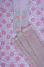 Srajann Hand Embroided Brown Organza Lucknowi Chikankari Unstitched Kurta Dupatta Set