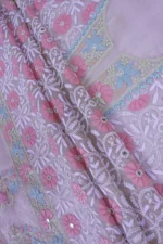 Srajann Hand Embroided Brown Organza Lucknowi Chikankari Unstitched Kurta Dupatta Set (SLC1688) - Image 9