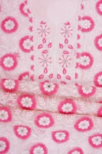 Srajann Hand Embroided Pink Organza Lucknowi Chikankari Unstitched Kurta Dupatta Set (SLC1691) - Image 10