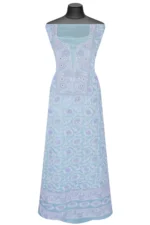 Srajann Hand Embroided Blue Organza Lucknowi Chikankari Unstitched Kurta Dupatta Set (SLC1695) - Image 2