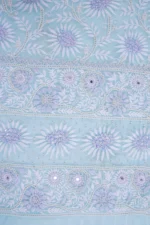 Srajann Hand Embroided Blue Organza Lucknowi Chikankari Unstitched Kurta Dupatta Set (SLC1695) - Image 6