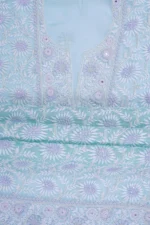 Srajann Hand Embroided Blue Organza Lucknowi Chikankari Unstitched Kurta Dupatta Set (SLC1695) - Image 8