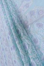 Srajann Hand Embroided Blue Organza Lucknowi Chikankari Unstitched Kurta Dupatta Set (SLC1695) - Image 9