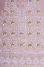 Srajann Hand Embroided Peach Organza Lucknowi Chikankari Unstitched Kurta Dupatta Set (SLC1697) - Image 6