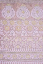 Srajann Hand Embroided Peach Organza Lucknowi Chikankari Unstitched Kurta Dupatta Set (SLC1697) - Image 8