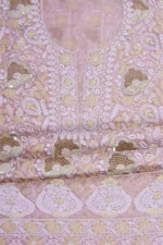 Srajann Hand Embroided Peach Organza Lucknowi Chikankari Unstitched Kurta Dupatta Set (SLC1697) - Image 10