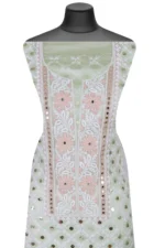 Srajann Hand Embroided Sea Green Organza Lucknowi Chikankari Unstitched Kurta Dupatta Set (SLC1698) - Image 2
