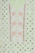Srajann Hand Embroided Sea Green Organza Lucknowi Chikankari Unstitched Kurta Dupatta Set (SLC1698) - Image 7