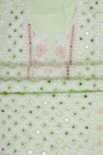 Srajann Hand Embroided Sea Green Organza Lucknowi Chikankari Unstitched Kurta Dupatta Set (SLC1698) - Image 9