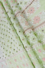 Srajann Hand Embroided Sea Green Organza Lucknowi Chikankari Unstitched Kurta Dupatta Set (SLC1698) - Image 10