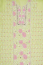 Srajann Hand Embroided Lemon Organza Lucknowi Chikankari Unstitched Kurta Dupatta Set (SLC1722) - Image 6