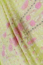 Srajann Hand Embroided Lemon Organza Lucknowi Chikankari Unstitched Kurta Dupatta Set (SLC1722) - Image 9