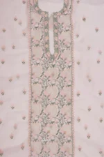 Srajann Hand Embroided Green Organza Lucknowi Chikankari Unstitched Kurta Dupatta Set (SLC1724) - Image 6