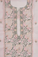 Srajann Hand Embroided Green Organza Lucknowi Chikankari Unstitched Kurta Dupatta Set (SLC1724) - Image 7