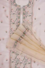 Srajann Hand Embroided Green Organza Lucknowi Chikankari Unstitched Kurta Dupatta Set