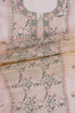 Srajann Hand Embroided Green Organza Lucknowi Chikankari Unstitched Kurta Dupatta Set (SLC1724) - Image 9