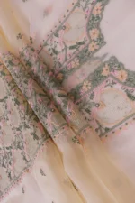 Srajann Hand Embroided Green Organza Lucknowi Chikankari Unstitched Kurta Dupatta Set (SLC1724) - Image 10