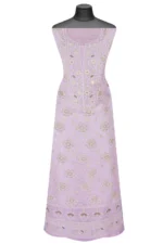 Srajann Hand Embroided Cream Organza Lucknowi Chikankari Unstitched Kurta Dupatta Set (SLC1728) - Image 2