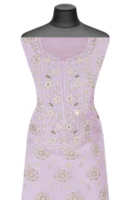 Srajann Hand Embroided Cream Organza Lucknowi Chikankari Unstitched Kurta Dupatta Set (SLC1728) - Image 3